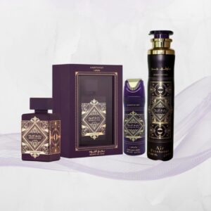 Uploaded to: Lattafa badee al oud amethyst bundle - 100ml EDP, 200ml Body Spray and 300ml Air Freshener